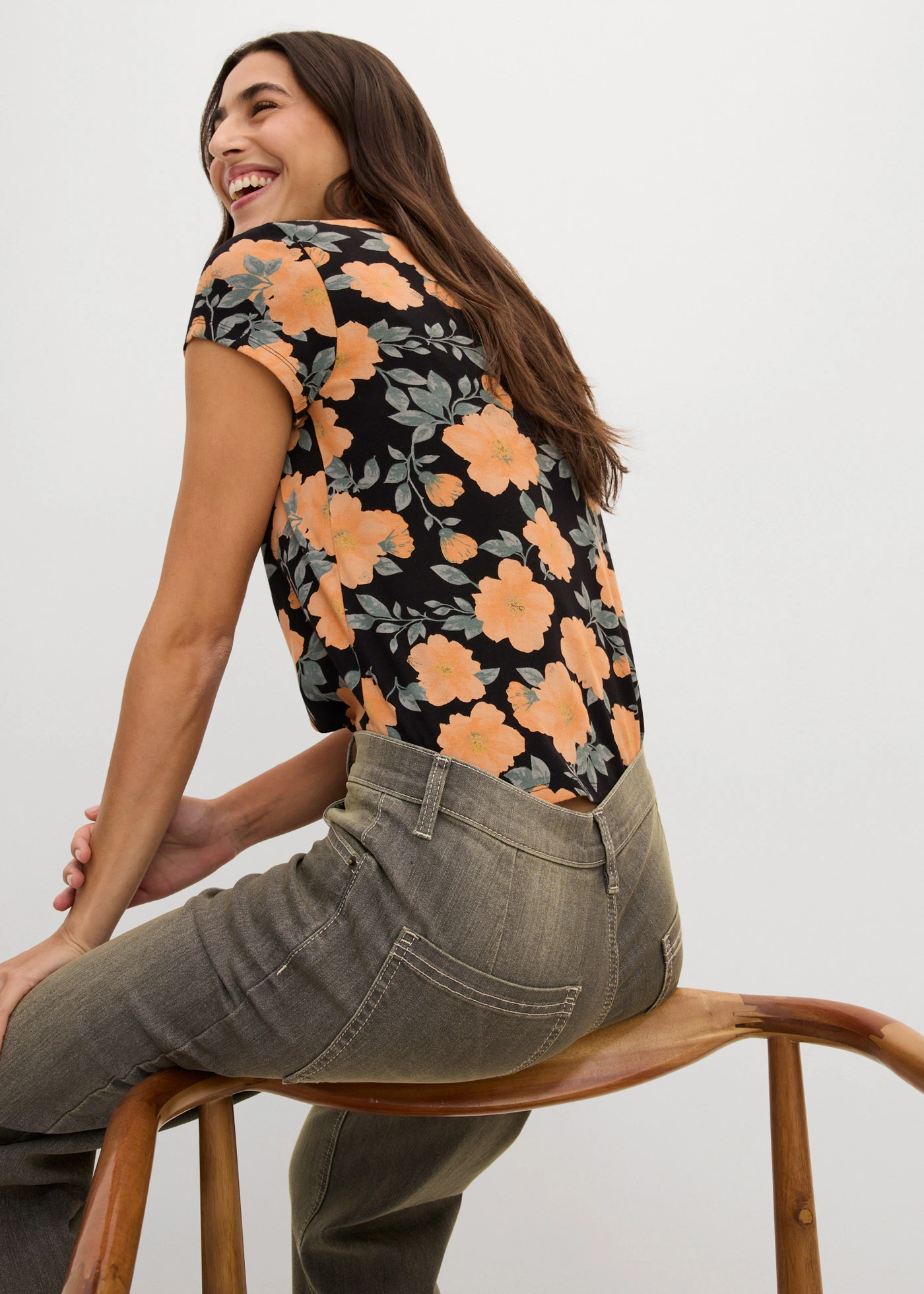 Široké džínsy, High Waist, cropped • sivá denim-olivová used • obchod bonprix