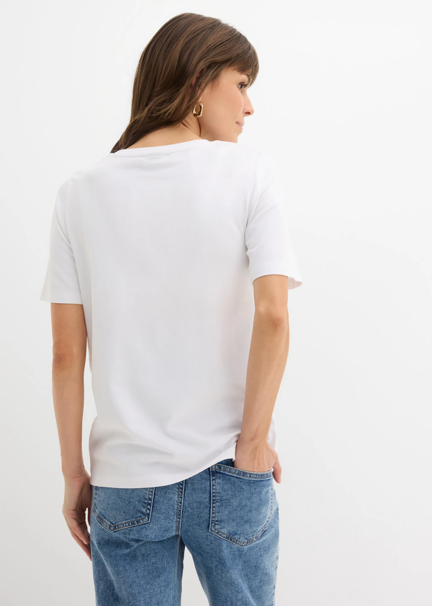 2-in-1 zwangerschaps- en voedingsshirt van biologisch katoen • wit/middenblauw met print • bonprix online shop