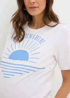 T-shirt 2 w 1 na okres ciązy i do karmienia z bawełny organicznej • biało-niebieski z nadrukiem • sklep bonprix