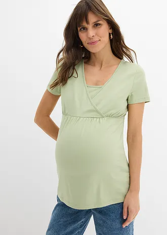 2-in-1 zwangerschaps- en borstvoedingsshirt van biologisch katoen • bleekgroen • bonprix online shop
