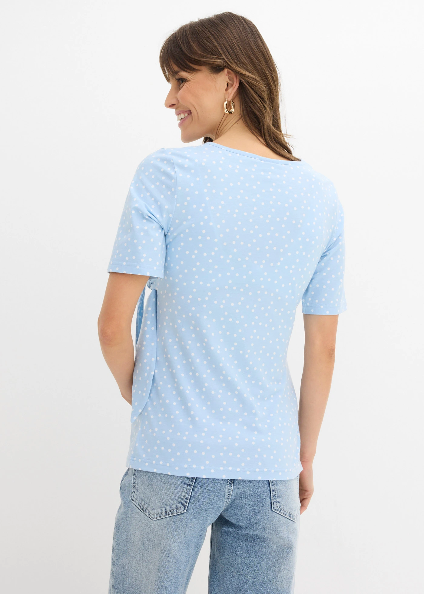 T-shirt cache-cœur pour la grossesse et après • bleu clair pois blanc • Boutique bonprix