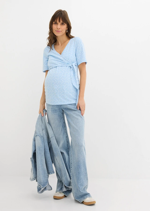 T-shirt cache-cœur pour la grossesse et après denim bleu glacier used
