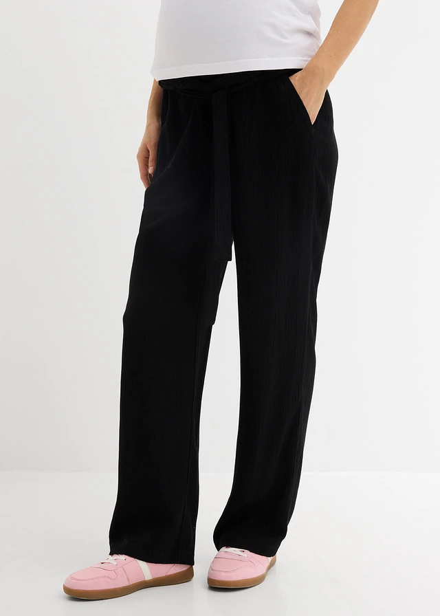 Pantalon de grossesse loose et confortable en crêpe de viscose, Couleur: noir