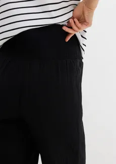 Pantaloni 2-în-1 din muselină din bumbac 100%, pentru perioada sarcinii și după • negru • magazin bonprix