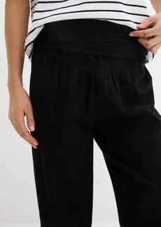 Pantaloni 2-în-1 din muselină din bumbac 100%, pentru perioada sarcinii și după • negru • magazin bonprix