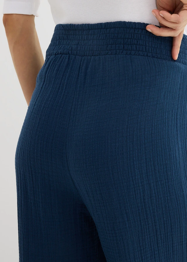 Pantalon de grossesse confortable à taille smockée, gaze 100% coton • bleu profond • product-page.page-title-suffix