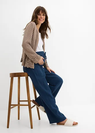 Comfortabele zwangerschapsbroek met elastische tailleband van puur katoenen mousseline • diepblauw • bonprix online shop