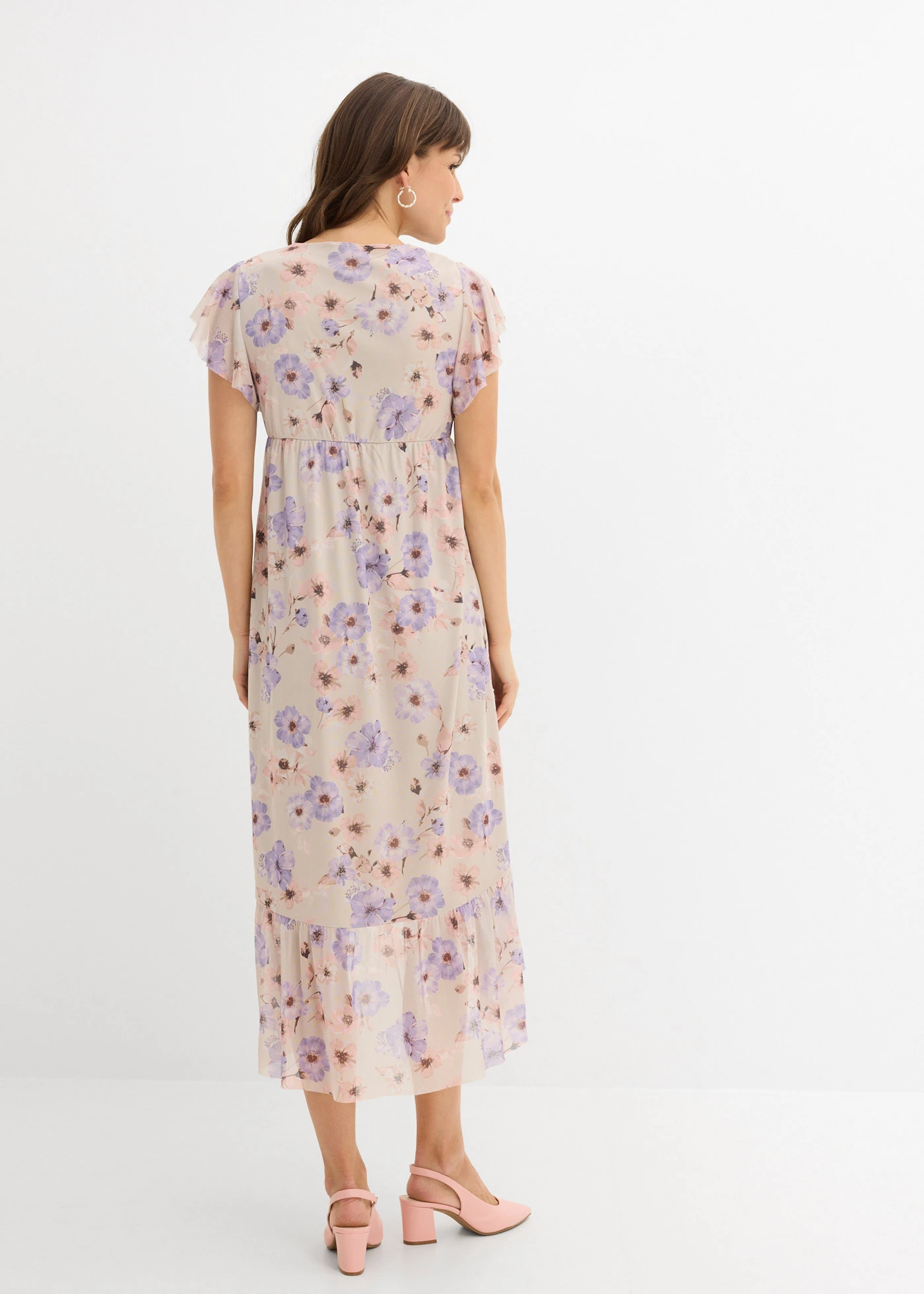 Robe de grossesse et d’allaitement en mesh extensible • beige naturel-mauve tendre floral • Boutique bonprix