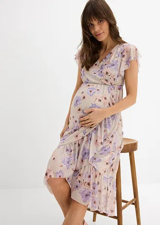 Robe de grossesse et d’allaitement en mesh extensible • beige naturel-mauve tendre floral • Boutique bonprix