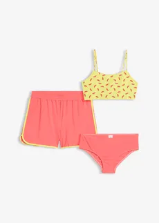 Bikini en short (3-dlg. set) • lichtpink-lichtgeel • bonprix online shop
