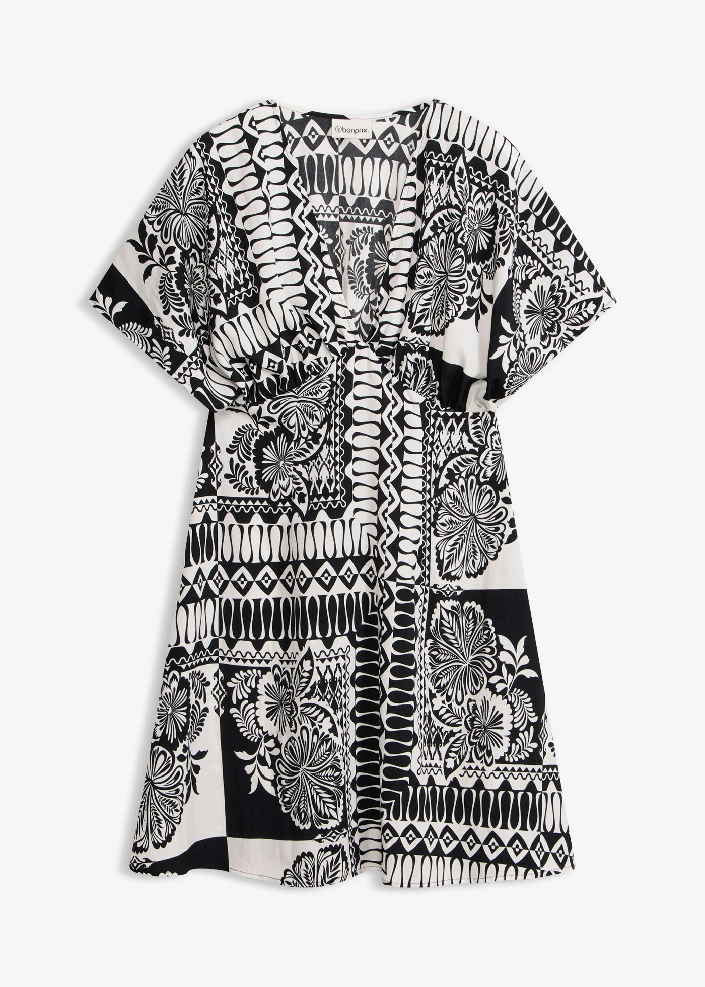 Robe courte avec décolleté plongeant • noir-blanc imprimé • Boutique bonprix