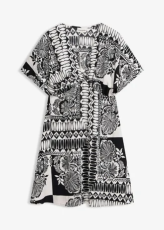 Mini jurk met diep decolleté • zwart/wit gedessineerd • bonprix online shop