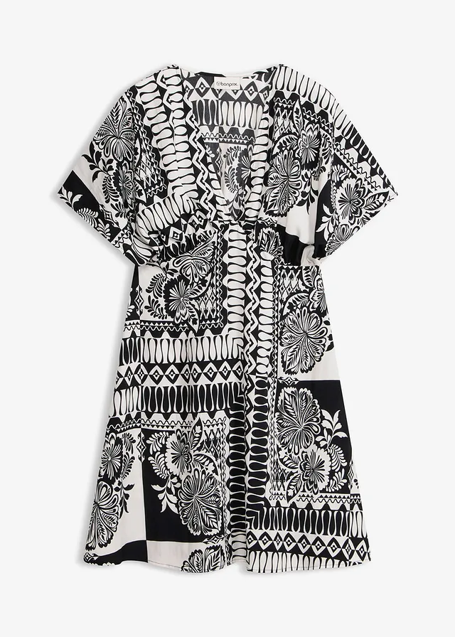 Rochie mini cu decolteu adânc • negru-alb cu imprimeu • magazin bonprix