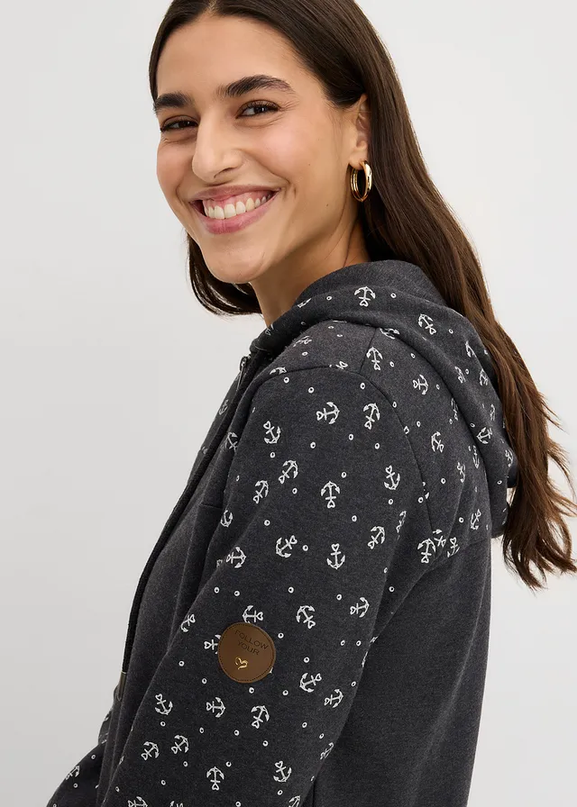 Hoodie met ritssluiting van biologisch katoen • antraciet gemêleerd-wolwit • product-page.page-title-suffix