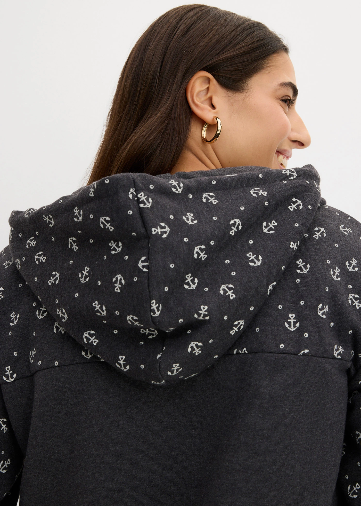 Mikina s kapucí a zipem, z čisté bavlny • antracitový melír-přírodní bílá • bonprix obchod