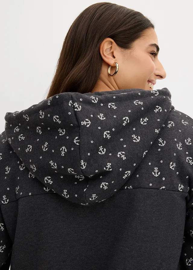 Hoodie met ritssluiting van biologisch katoen • antraciet gemêleerd-wolwit • product-page.page-title-suffix