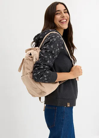 Sweat à capuche et col zippé, 100% coton • anthracite chiné/écru • Boutique bonprix