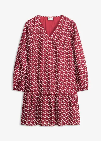 Mini jurk van gestructureerde crêpe, Kleur: robijnrood gebloemd