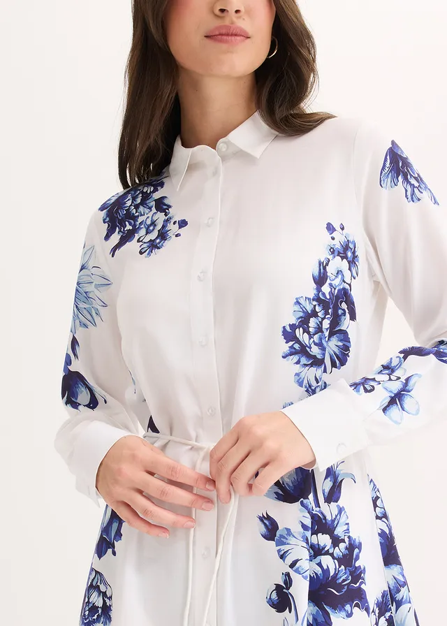 Robe-chemise en viscose fluide • blanc-bleu floral • product-page.page-title-suffix