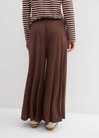 Pantaloni Culotte din jerse, largi pe picior, culoare: maro