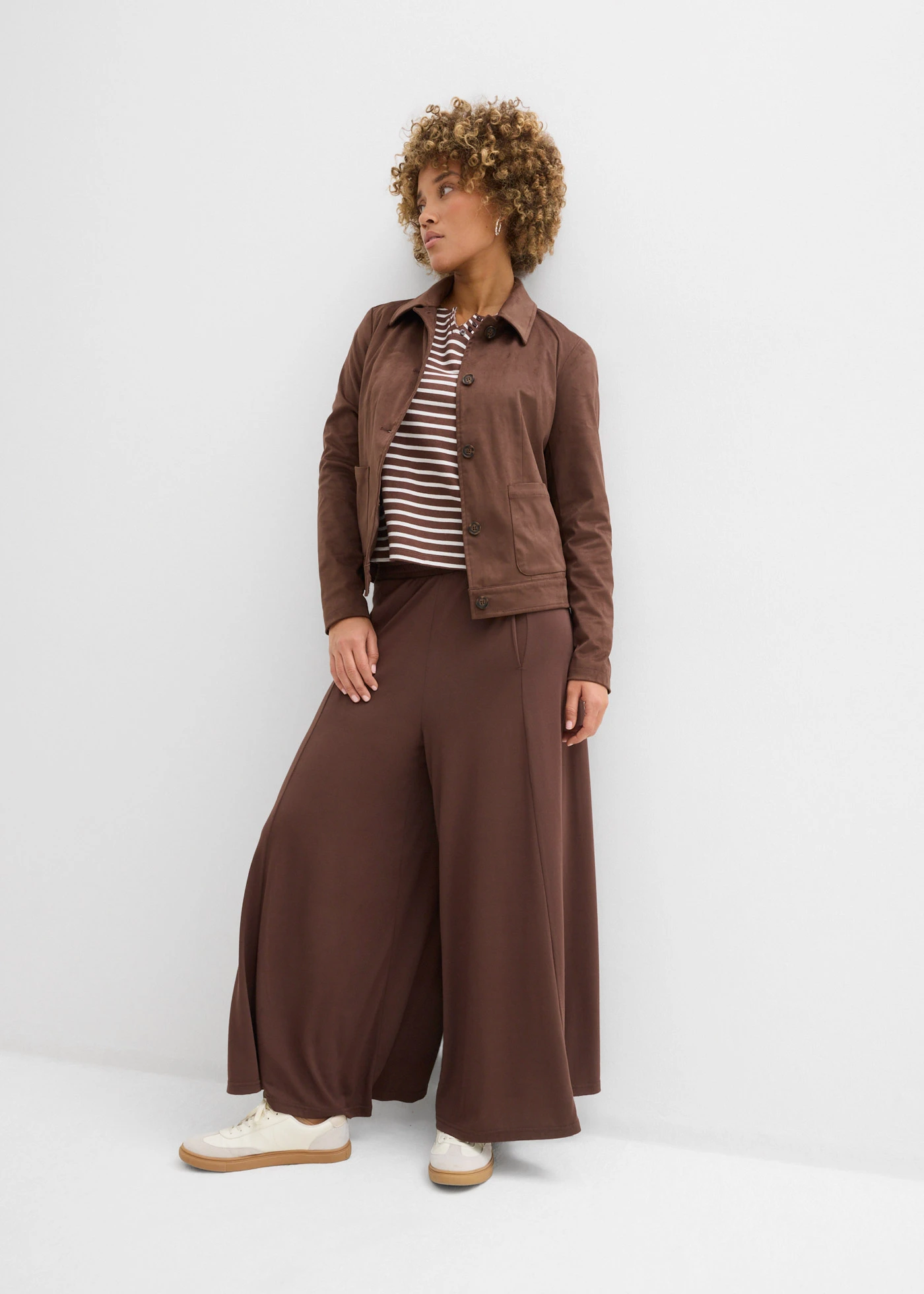 Pantaloni Culotte din jerse, largi pe picior • maro • magazin bonprix