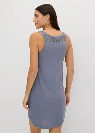 Rochie din tricot din bumbac cu dantelă, culoare: albastru fumuriu