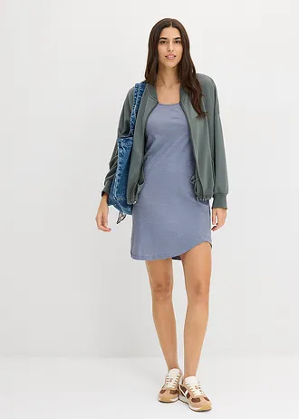 Rochie din tricot din bumbac cu dantelă, culoare: albastru fumuriu