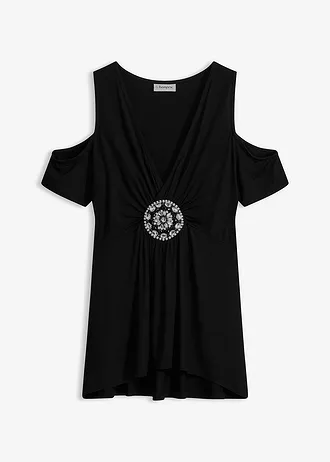 T-shirt épaules nues avec accessoire • noir • Boutique bonprix