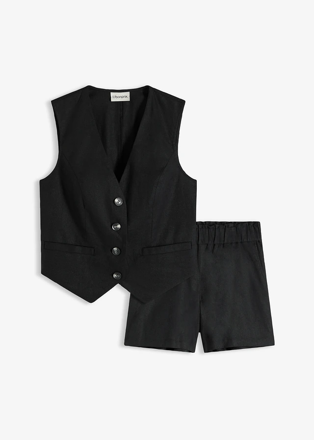 Gilet en short in een linnenmix
