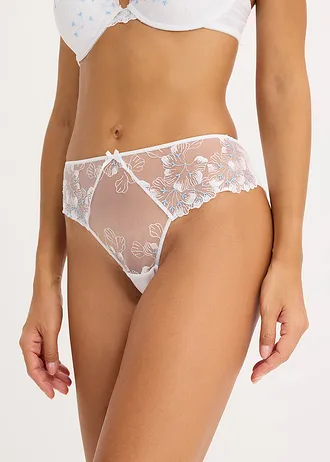 Brazilian slip met delicaat borduursel • wit-lichtblauw • bonprix online shop