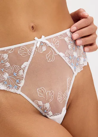 Slip brésilien à broderies • blanc + bleu clair • Boutique bonprix