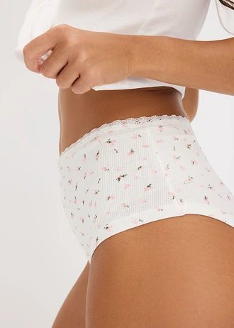 Chilot Panty Maxi din material ripsat moale din bumbac (set/4 buc.) • ecru cu imprimeu + bleu aqua + roz pal • magazin bonprix