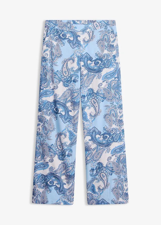Gedessineerde broek van soepele viscose, Kleur: wit-lichtblauw