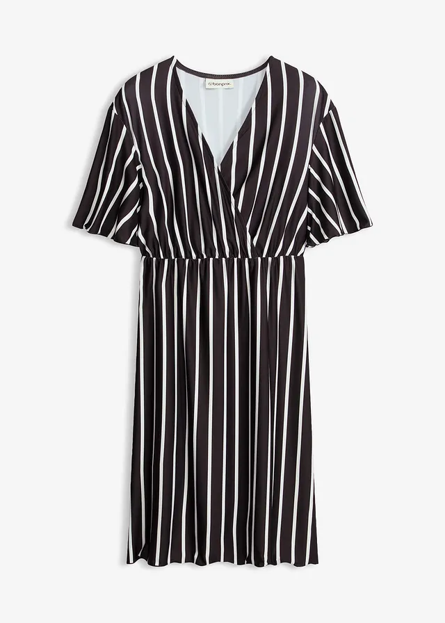Robe courte avec décolleté plongeant, Couleur: noir-écru rayé