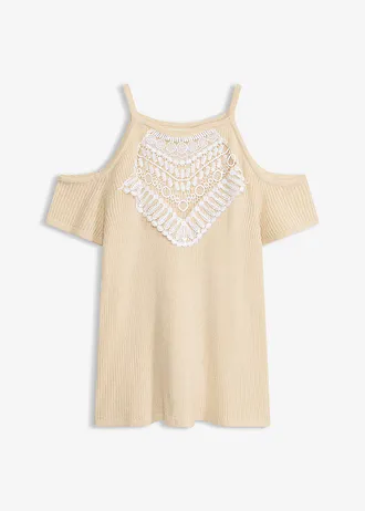 Gebreid shirt met kant • lichtsand • bonprix online shop