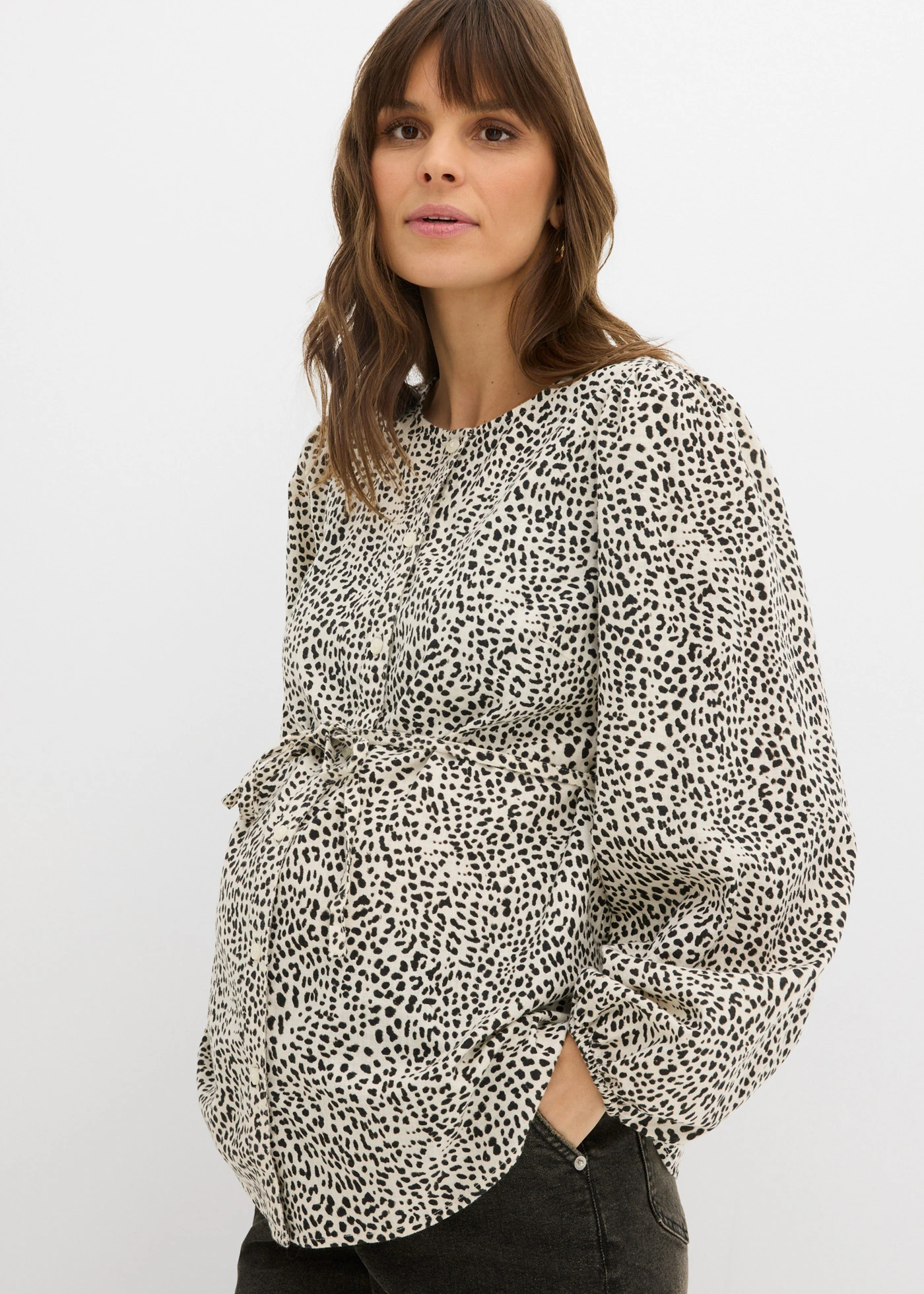 Chemisier en coton pour la grossesse et après • écru-noir léopard • Boutique bonprix