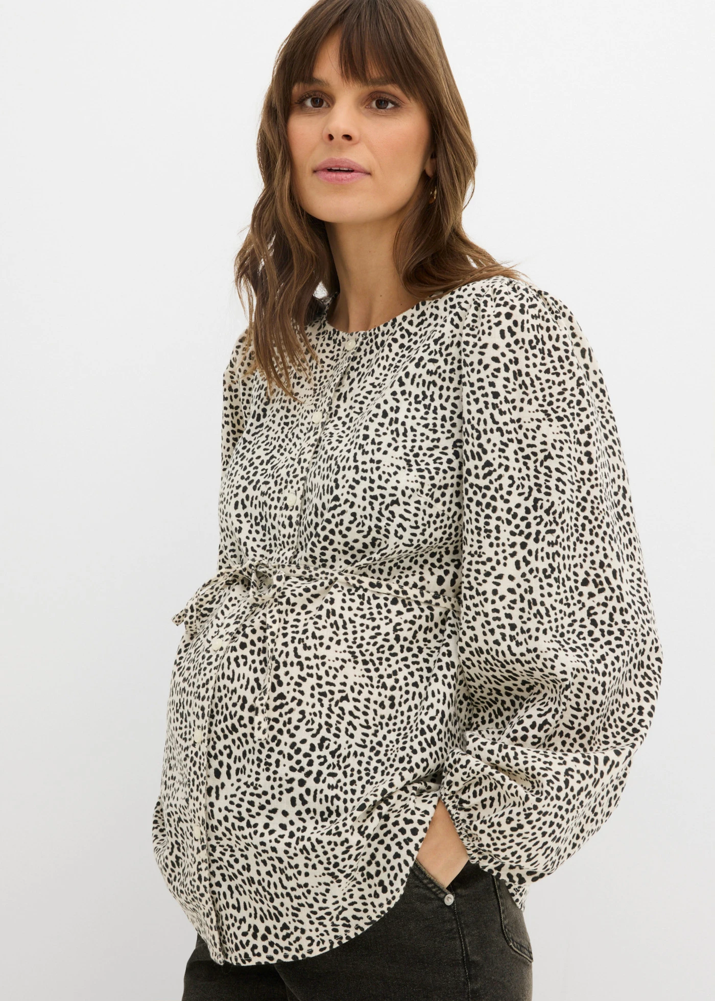 Materská blúzka z bavlny • biela vlna/čierna leopard potlačená • obchod bonprix