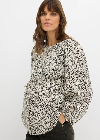 Bluză pentru perioada sarcinii și după • ecru-negru imprimeu leo • magazin bonprix