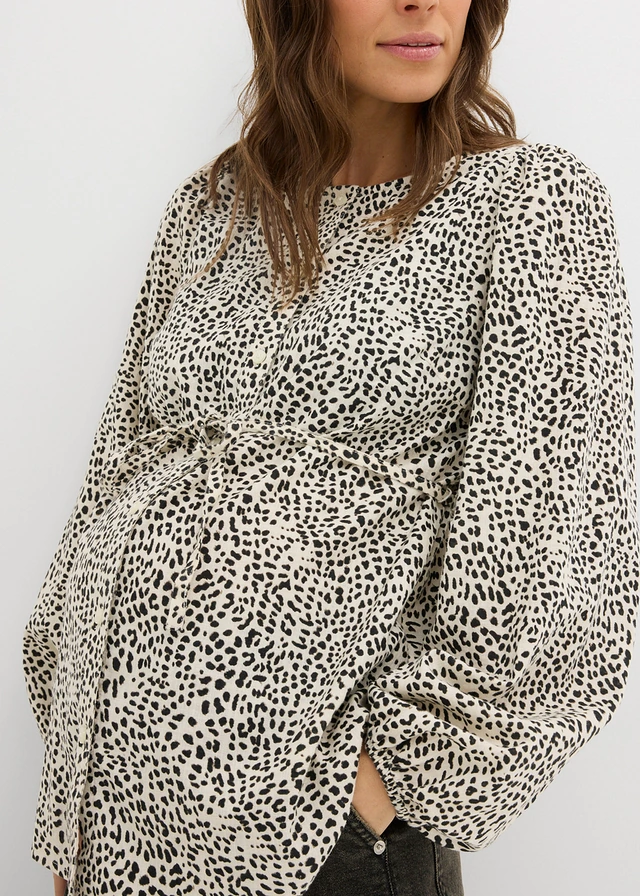 Katoenen blouse voor tijdens en na de zwangerschap • wolwit-zwart luipaardprint • product-page.page-title-suffix