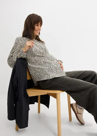Chemisier en coton pour la grossesse et après • écru-noir léopard • Boutique bonprix