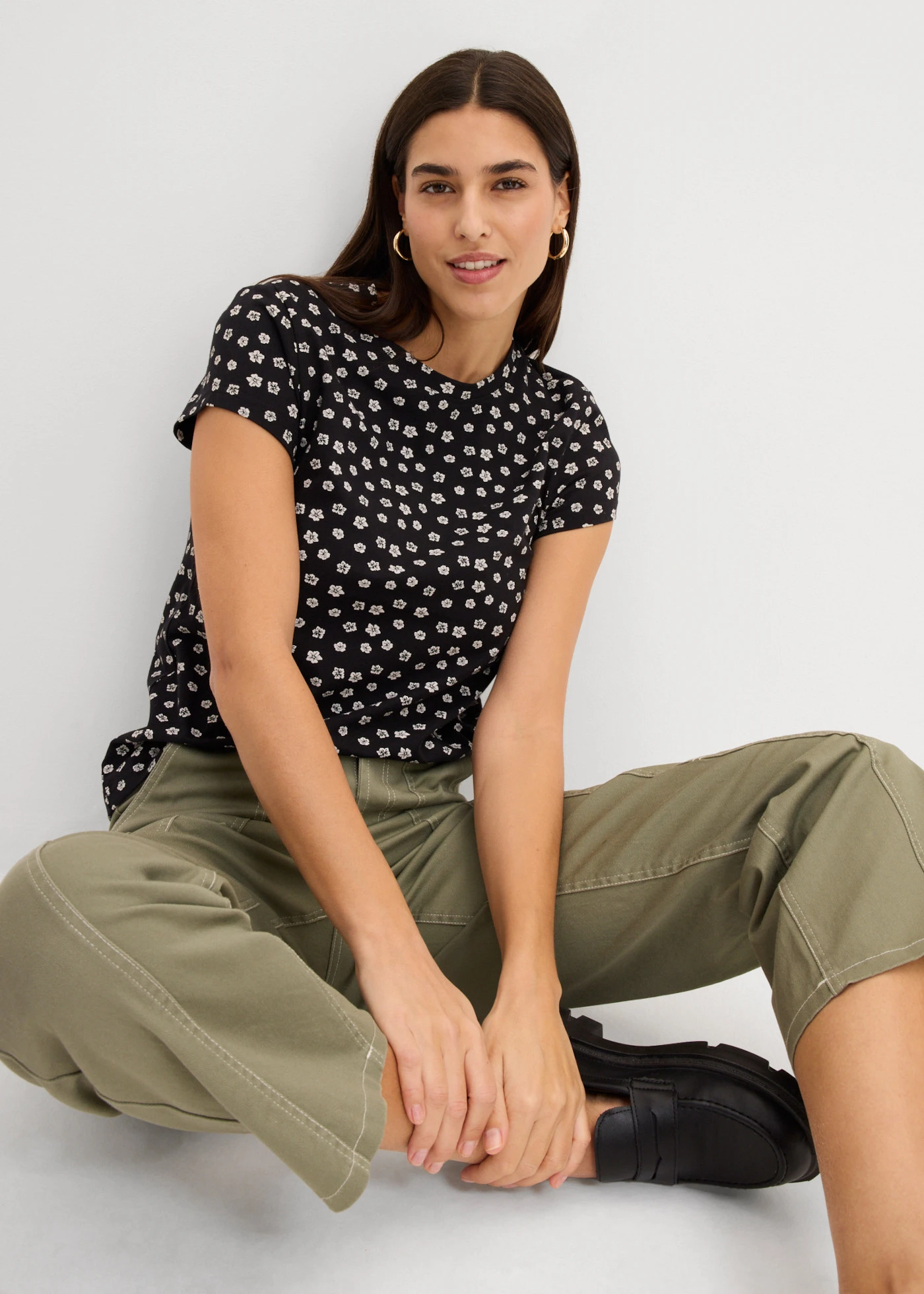 Bluză tricot (set/3 buc.) • alb+negru+flower • magazin bonprix