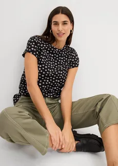 Bluză tricot (set/3 buc.) • alb+negru+flower • magazin bonprix