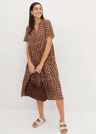 Jurk van zachte mouselline, Kleur: bruin luipaardprint