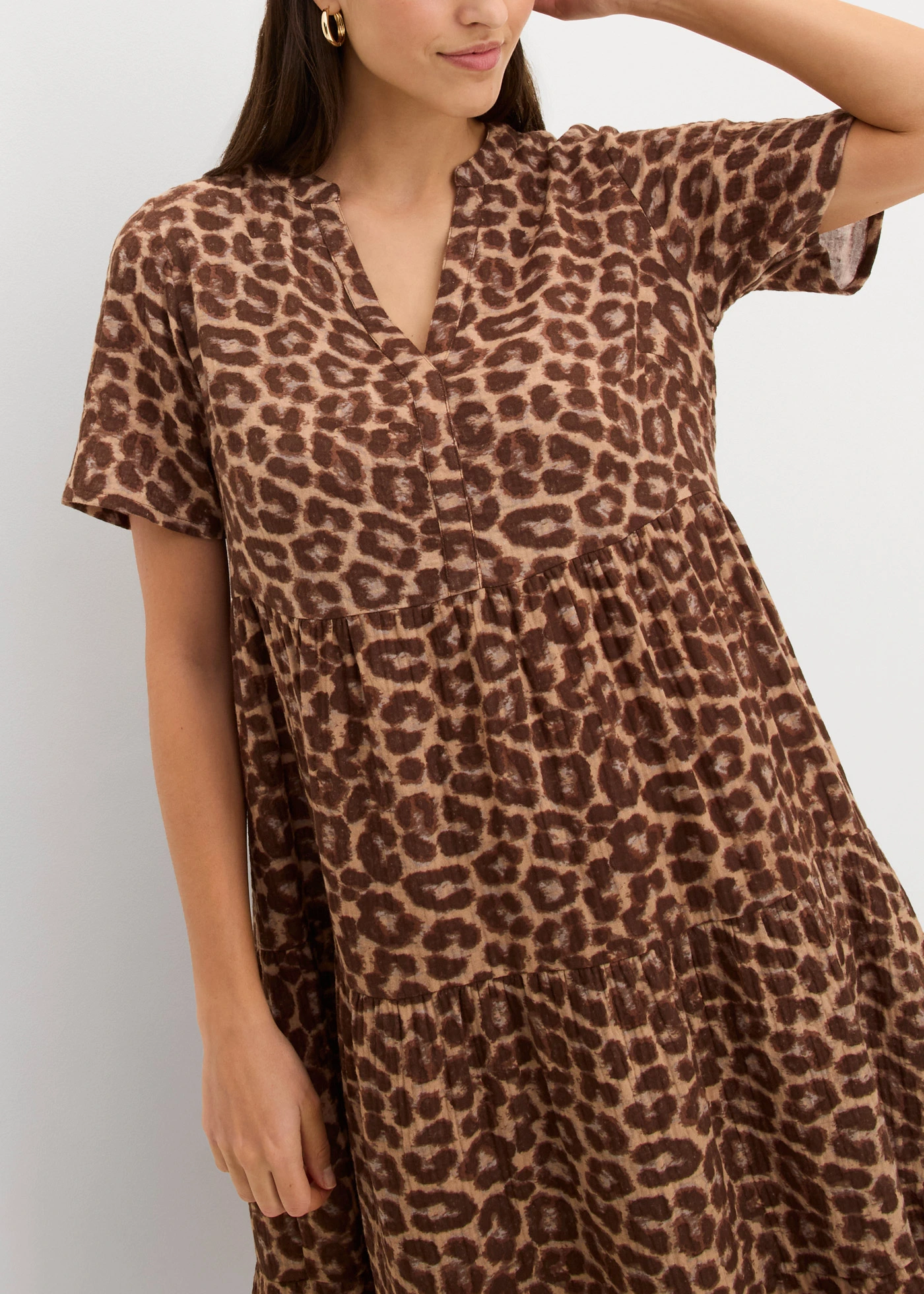 Rochie din muselină moale • maro imprimeu leo • magazin bonprix