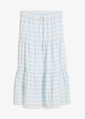 Midi rok van puur katoen • wolwit-poederblauw geruit • bonprix online shop