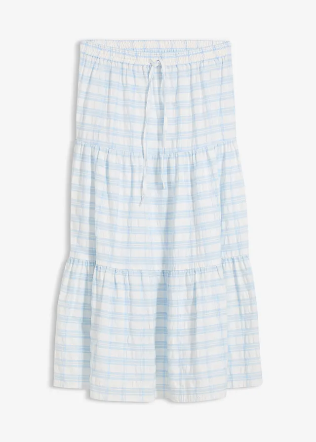 Jupe midi 100% coton • écru-bleu poudré carreaux • Boutique bonprix