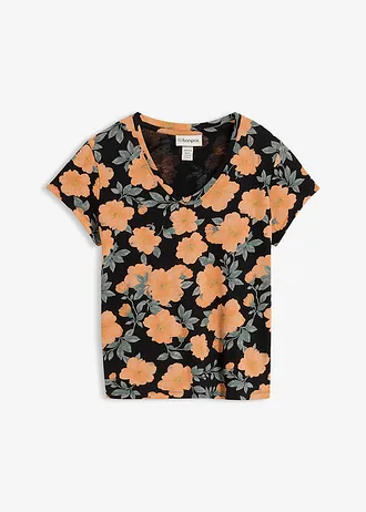 T-shirt van puur katoen, Kleur: zwart gedessineerd