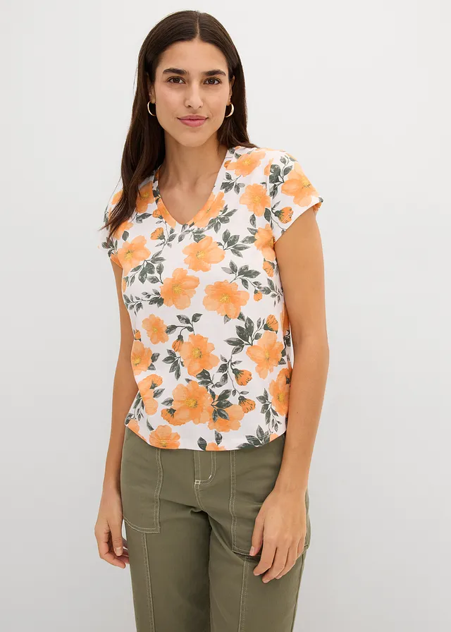 T-shirt van puur katoen, Kleur: wit gedessineerd