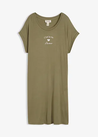 Jersey jurk met borduursel in een vicose-elastanmix, Kleur: olijfgroen