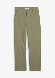 Pantalon raccourci en twill coton extensible, Couleur: olive